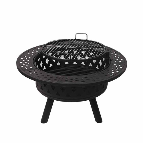 Moyasu Fire Pit BBQ Grill Outdoor Fireplace Camping Firepit Steel Portable 38"