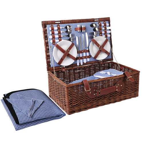 4 Person Picnic Basket Handle Baskets Outdoor Insulated Blanket