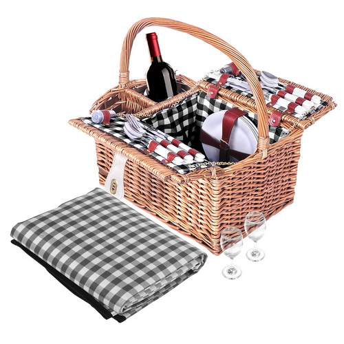 4 Person Picnic Basket Set Basket Outdoor Insulated Blanket Deluxe