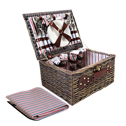 4 Person Picnic Basket Baskets Deluxe Outdoor Corporate Gift Blanket