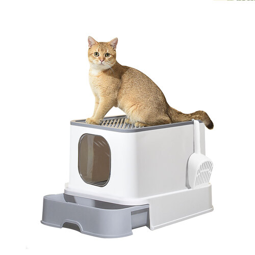 Cat Litter Box Fully Enclosed Kitty Toilet Trapping Sifting Odor Control Basin