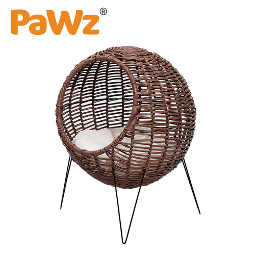 PaWz Rattan Pet Bed Elevated Cat Dog House Round Wicker Basket Kennel Egg Shape