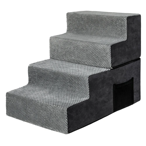4 Steps Pet Stairs Dog Ramp High Density Foam Grey