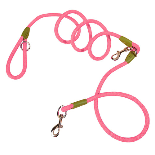 220cm Multifunction Hands-Free Rope Pet Cat Dog Puppy Double Ended Leash for Walking Training Tracking Obedience Pink