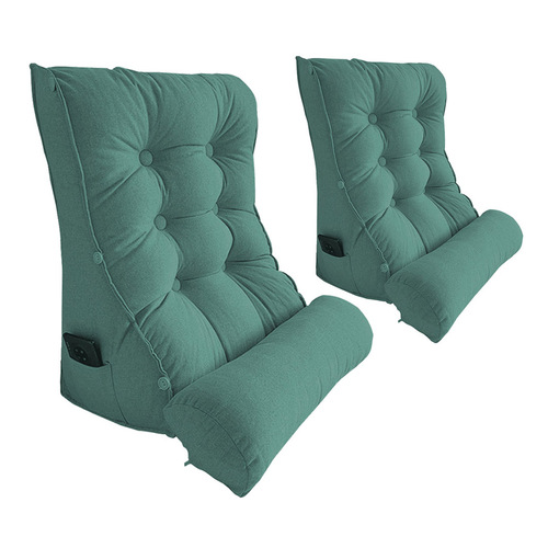2X 60cm Green Triangular Wedge Lumbar Pillow Headboard Backrest Sofa Bed Cushion Home Decor