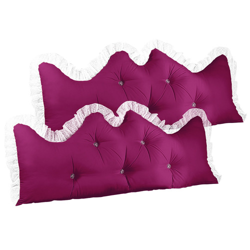 2X 120cm Burgundy Princess Bed Pillow Headboard Backrest Bedside Tatami Sofa Cushion with Ruffle Lace Home Decor