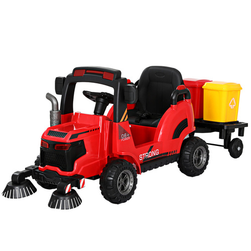 Kids Ride On Car Street Sweeper Truck w/Rotating Brushes Garbage Cans Red