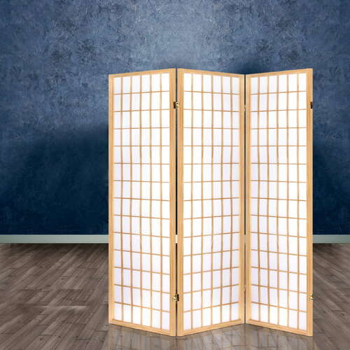 Artiss Room Divider Screen Wood Timber Dividers Fold Stand Wide Beige 3 Panel