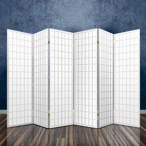Artiss Room Divider Screen Wood Timber Dividers Fold Stand Wide White 6 Panel