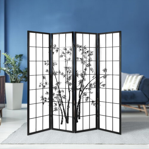 Artiss 4 Panel Room Divider Screen Privacy Dividers Pine Wood Stand Shoji Bamboo Black White
