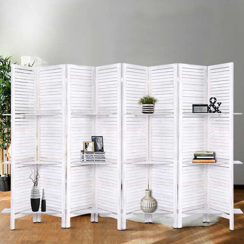 Room Divider Screen 8 Panel Privacy Foldable Dividers Timber Stand Shelf