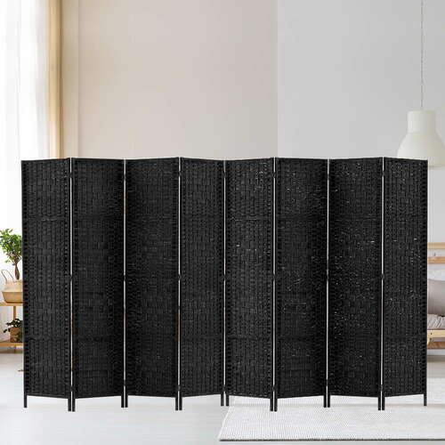 Artiss Room Divider 8 Panel Dividers Privacy Screen Rattan Wooden Stand Black