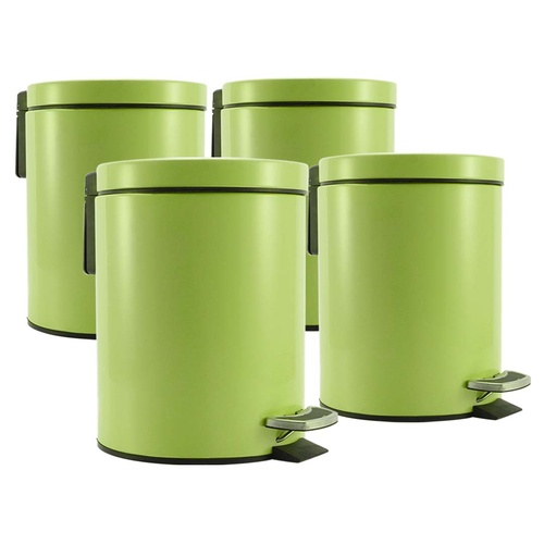 4X Foot Pedal Stainless Steel Rubbish Recycling Garbage Waste Trash Bin Round 12L Green