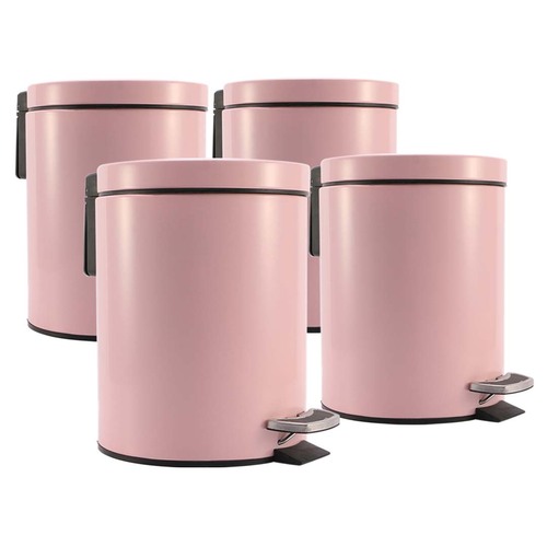 4X 12L Foot Pedal Stainless Steel Rubbish Recycling Garbage Waste Trash Bin Round Pink