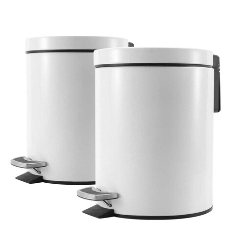 2X 12L Foot Pedal Stainless Steel Rubbish Recycling Garbage Waste Trash Bin Round White