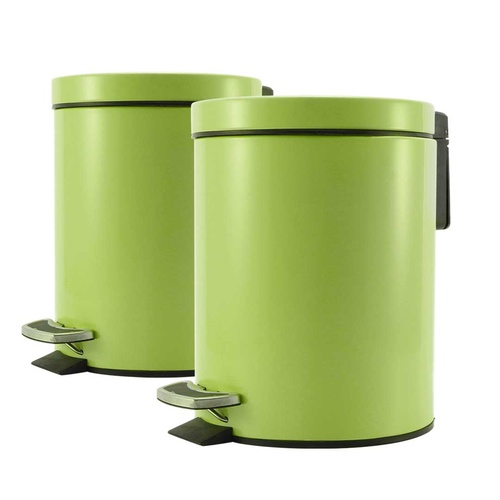 2X 7L Foot Pedal Stainless Steel Rubbish Recycling Garbage Waste Trash Bin Round Green