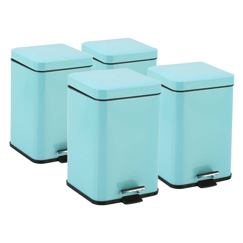 4X 6L Foot Pedal Stainless Steel Rubbish Recycling Garbage Waste Trash Bin Square Blue