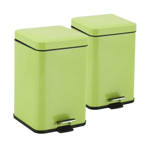 2X 6L Foot Pedal Stainless Steel Rubbish Recycling Garbage Waste Trash Bin Square Green