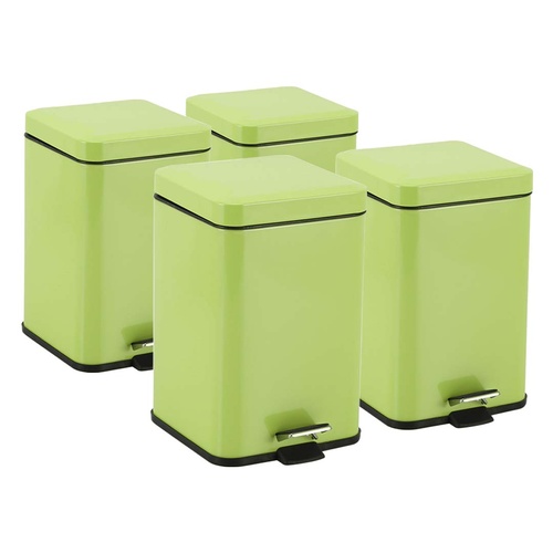 4X 6L Foot Pedal Stainless Steel Rubbish Recycling Garbage Waste Trash Bin Square Green