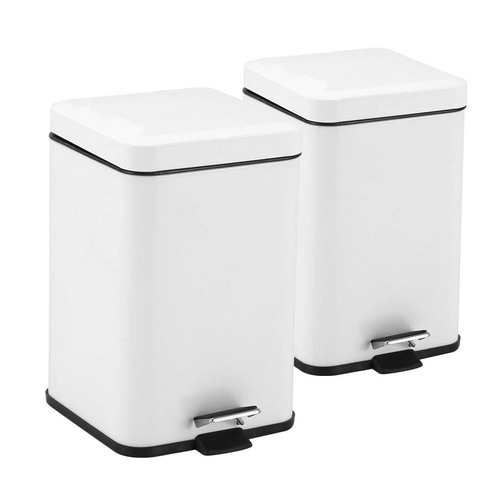 2X Foot Pedal Stainless Steel Rubbish Recycling Garbage Waste Trash Bin Square 6L White