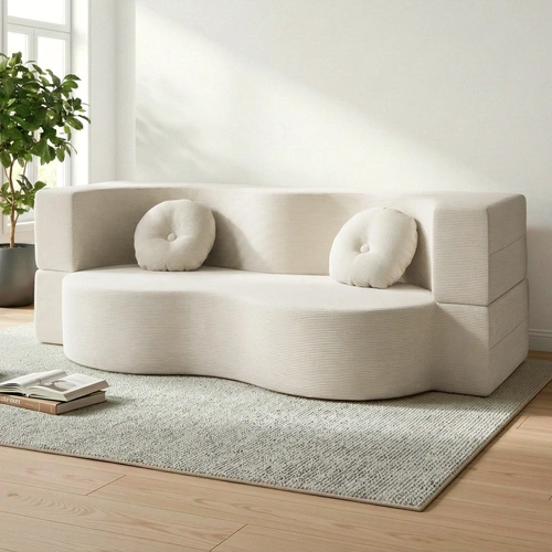Folding Sofa Bed Floor Couch 2-in-1 Convertible Futon Loveseat Beige