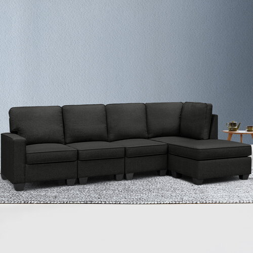 Artiss Sofa Lounge Set 5 Seater Modular Chaise Chair Suite Couch Dark Grey