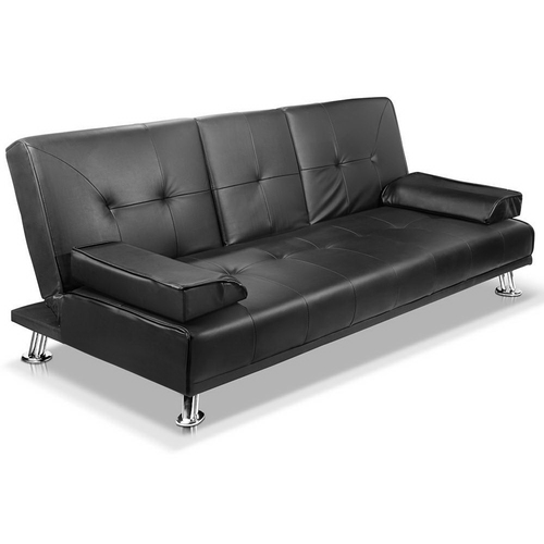 Bloomfield 3 Seater PU Leather Sofa Bed - Black