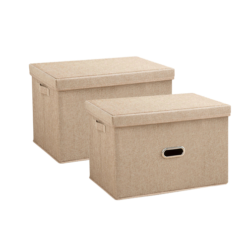 2X Beige Small Foldable Canvas Storage Box Cube Clothes Basket Organiser Home Decorative Box