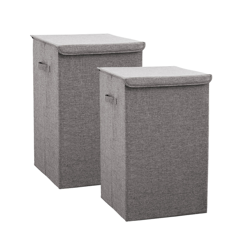 2X Grey Large Collapsible Laundry Hamper Storage Box Foldable Canvas Basket Home Organiser Decor