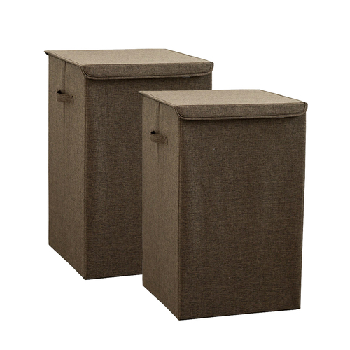 2X Coffee Medium Collapsible Laundry Hamper Storage Box Foldable Canvas Basket Home Organiser Decor
