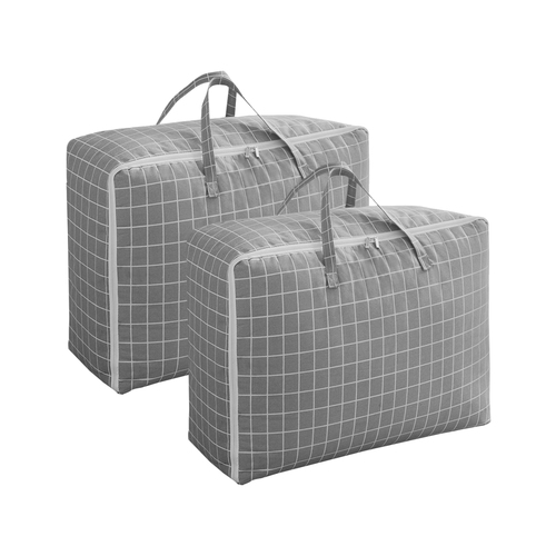 2X Grey Plaid Large Storage Luggage Bag Double Zipper Foldable Travel Organiser Essentials