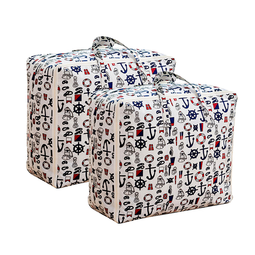 2X Nautical Icons Medium Storage Luggage Bag Double Zipper Foldable Travel Organiser Essentials