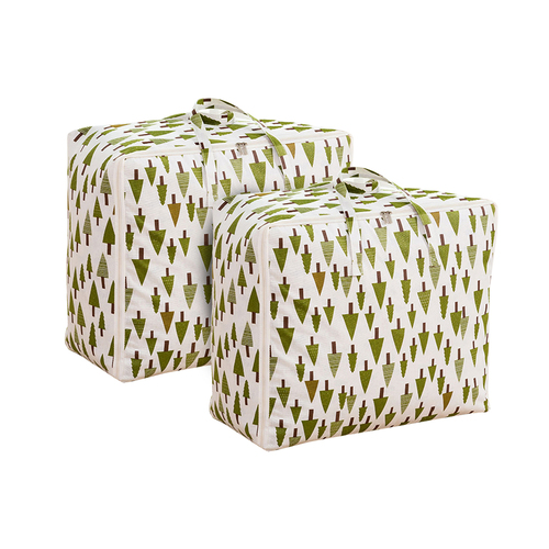 2X Green Pine Tree  Medium Storage Luggage Bag Double Zipper Foldable Travel Organiser Essentials