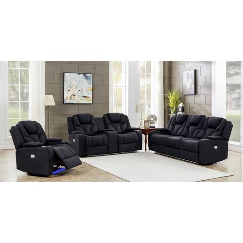3+2+1 Seater Electric Recliner Stylish Rhino Fabric Black Lounge Armchair with LED Features