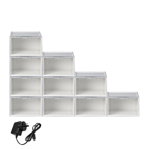 LED Shoe Storage Boxes Lighted Sneaker Display Case Sound Control Magnetic White