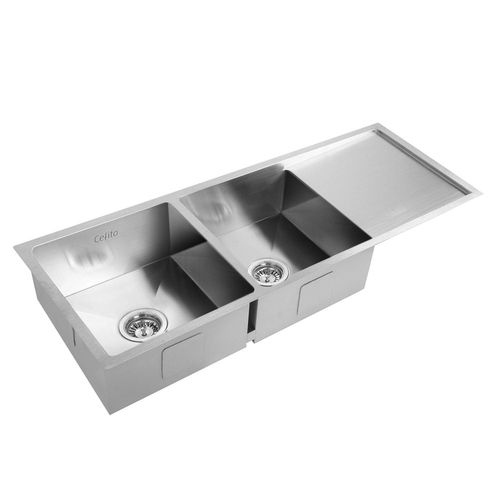 Cefito Stainless Steel Kitchen Sink 111X45CM Under/Topmount Laundry Double Bowl Silver