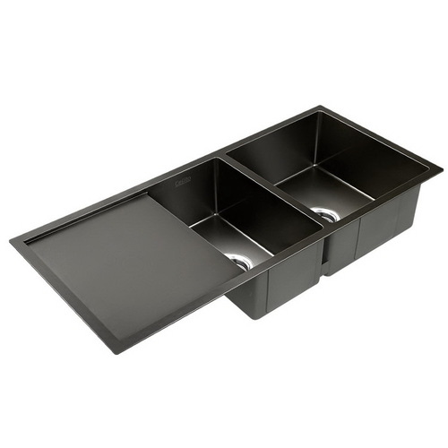 Cefito Stainless Steel Kitchen Sink 100X45CM Under/Topmount Laundry Double Bowl Black