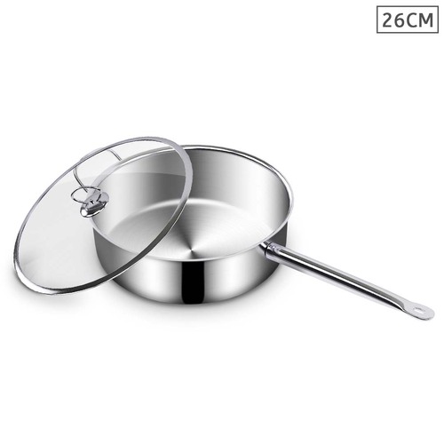 Stainless Steel 26cm Saucepan With Lid Induction Cookware Triple Ply Base