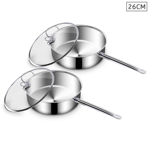 2X Stainless Steel 26cm Saucepan With Lid Induction Cookware Triple Ply Base
