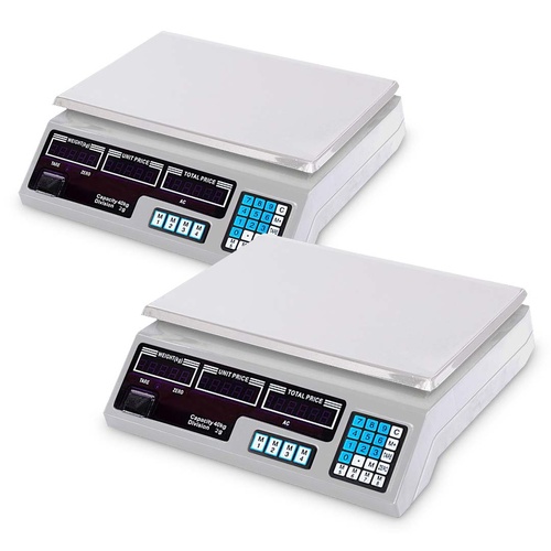 2X 40kg Digital Commercial Kitchen Scales Shop Electronic Weight Scale Food White