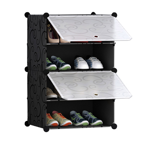 4 Tier Shoe Rack Organizer Sneaker Footwear Storage Stackable Stand Cabinet Portable Wardrobe with Cover