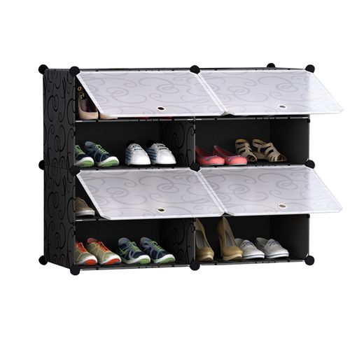 4 Tier 2 Column Shoe Rack Organizer Sneaker Footwear Storage Stackable Stand Cabinet Portable Wardrobe with Cover