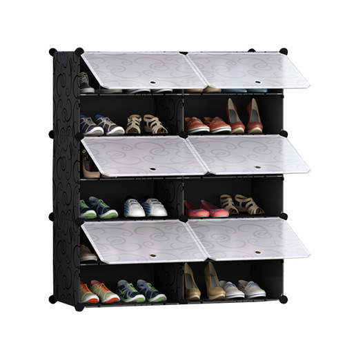 6 Tier 2 Column Shoe Rack Organizer Sneaker Footwear Storage Stackable Stand Cabinet Portable Wardrobe with Cover