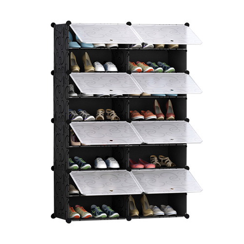 8 Tier 2 Column Shoe Rack Organizer Sneaker Footwear Storage Stackable Stand Cabinet Portable Wardrobe with Cover