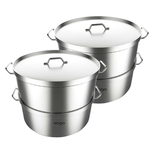 2X Commercial 304 Stainless Steel Steamer With 2 Tiers Top Food Grade 28*18cm