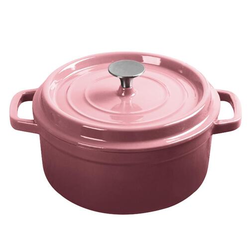 Cast Iron 22cm Enamel Porcelain Stewpot Casserole Stew Cooking Pot With Lid 2.7L Pink