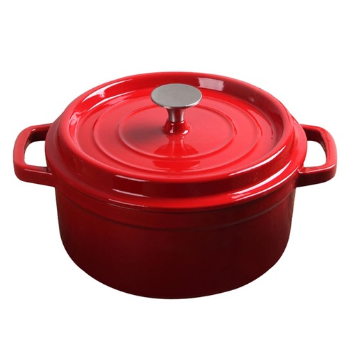 Cast Iron 22cm Enamel Porcelain Stewpot Casserole Stew Cooking Pot With Lid 2.7L Red