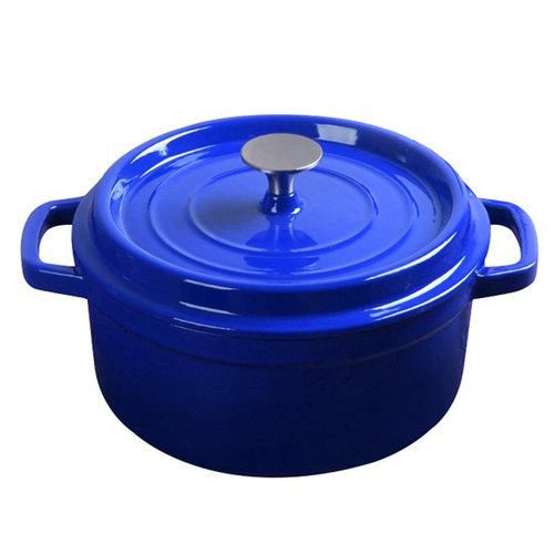 Cast Iron 24cm Enamel Porcelain Stewpot Casserole Stew Cooking Pot With Lid 3.6L Blue