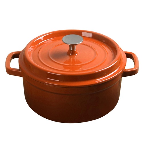 Cast Iron 24cm Enamel Porcelain Stewpot Casserole Stew Cooking Pot With Lid 3.6L Orange