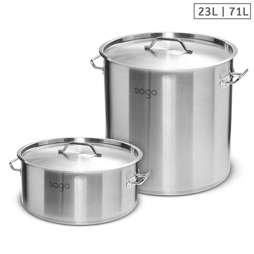23L Wide Stock Pot  and 71L Tall Top Grade Thick Stainless Steel Stockpot 18/10